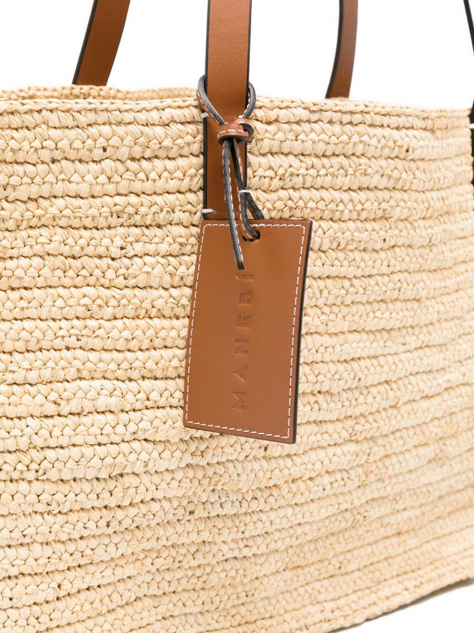 Manebi Rectangular Woven Leather Strap Tote Bag Neutraal