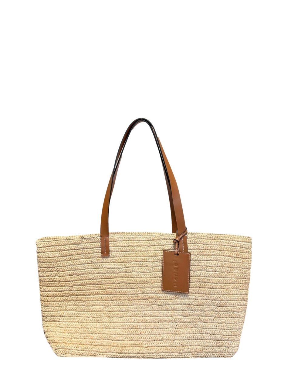 Manebi Rectangular Woven Leather Strap Tote Bag Neutraal