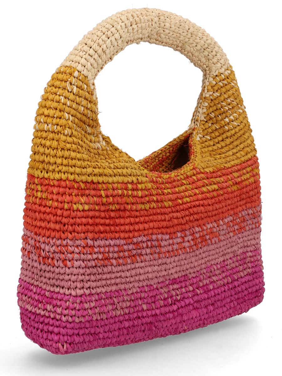 Manebi Beige Halfmoon Raffia Gradient Handbag Roze