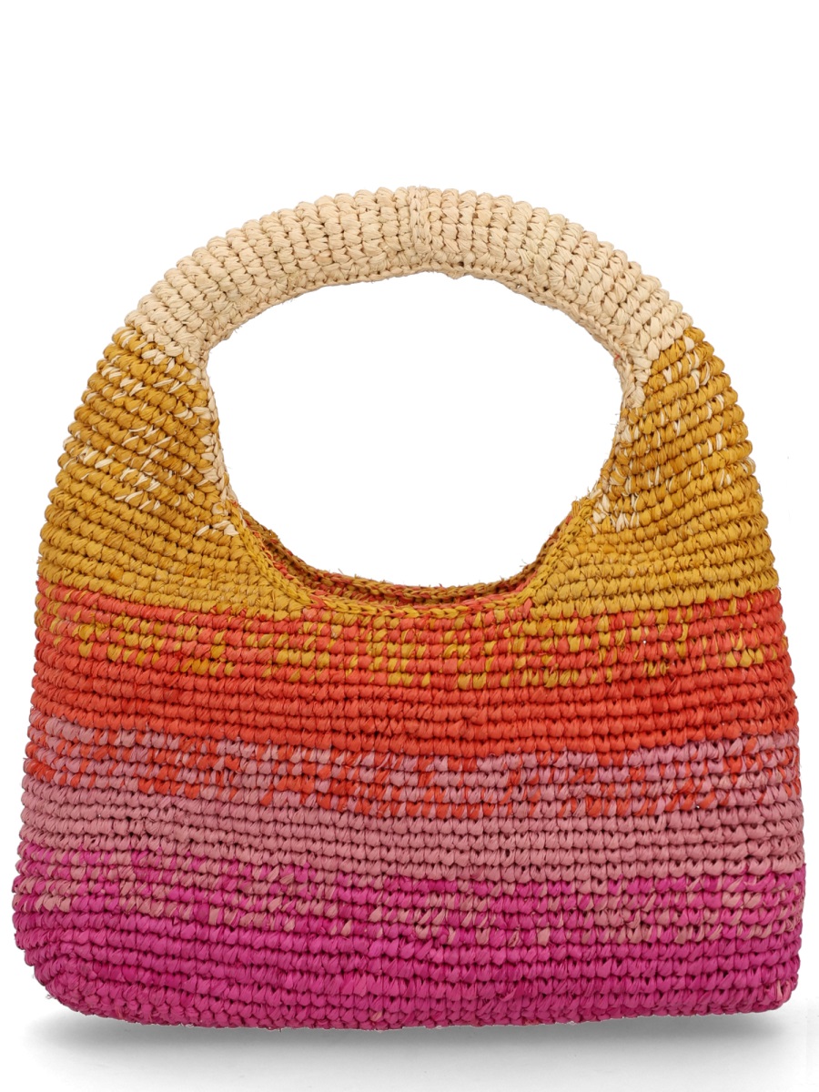 Manebi Beige Halfmoon Raffia Gradient Handbag Roze