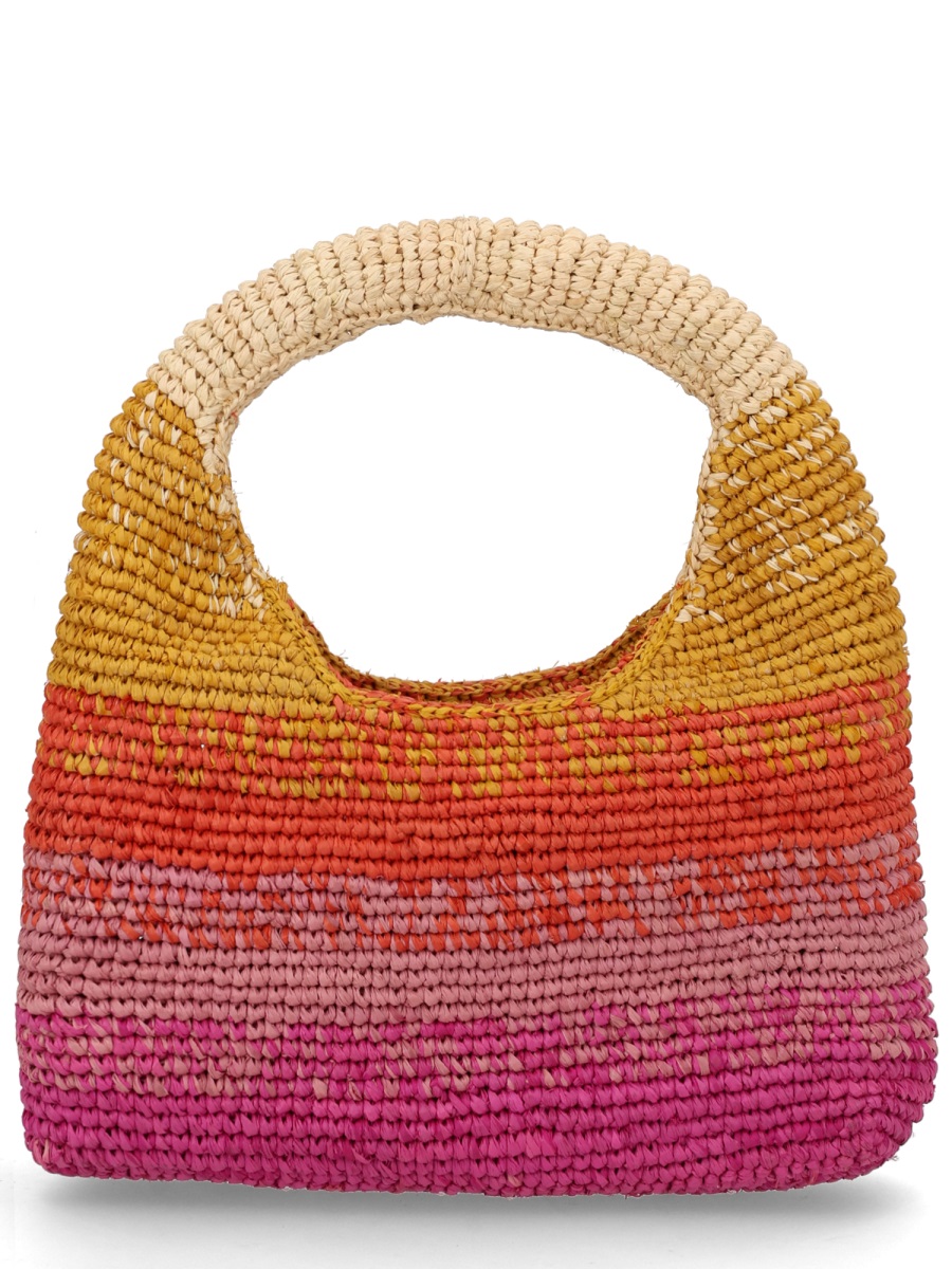 Manebi Beige Halfmoon Raffia Gradient Handbag Roze