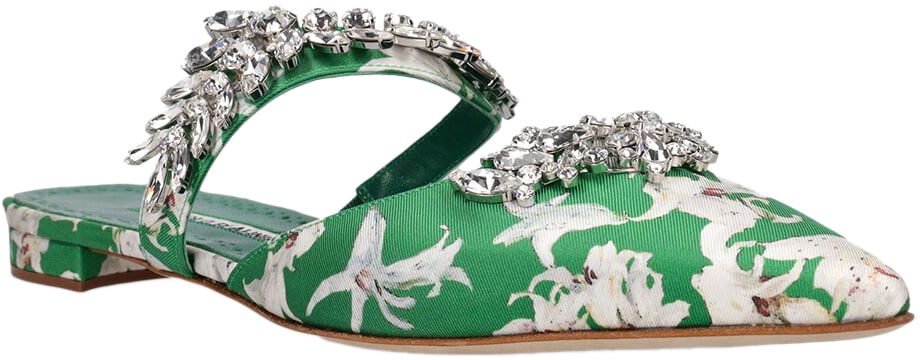 Manolo Blahnik Versatile summer mules with green tropical pattern Groen