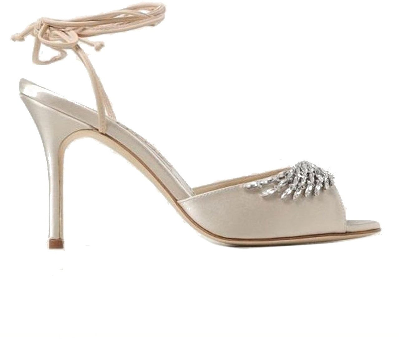 Manolo Blahnik Manolo Blahnik Plumena 090 Satin Sandals Beige