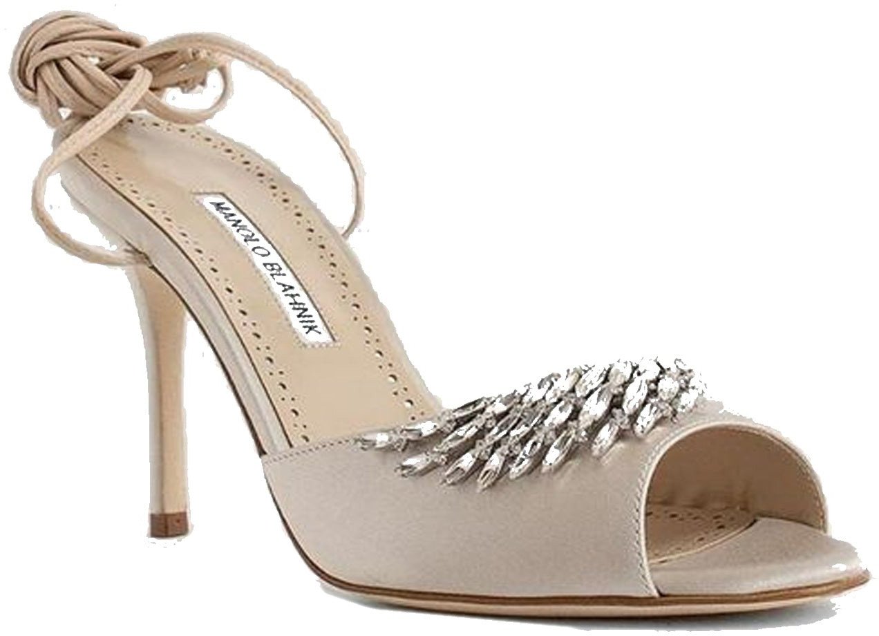 Manolo Blahnik Manolo Blahnik Plumena 090 Satin Sandals Beige