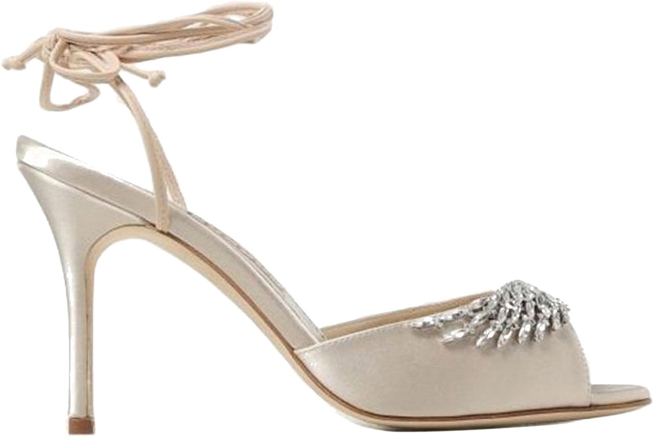 Manolo Blahnik Manolo Blahnik Plumena 090 Satin Sandals Beige