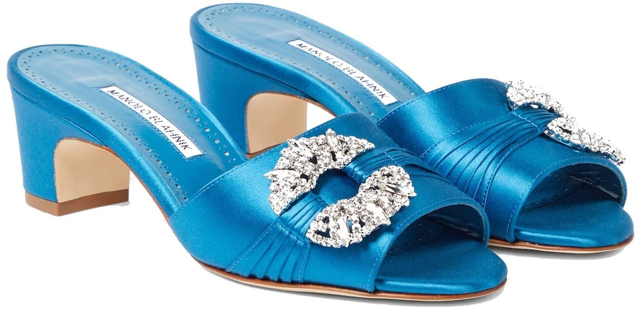 Manolo Blahnik Manolo Blahnik Prinap 050 Satin Mules Blauw