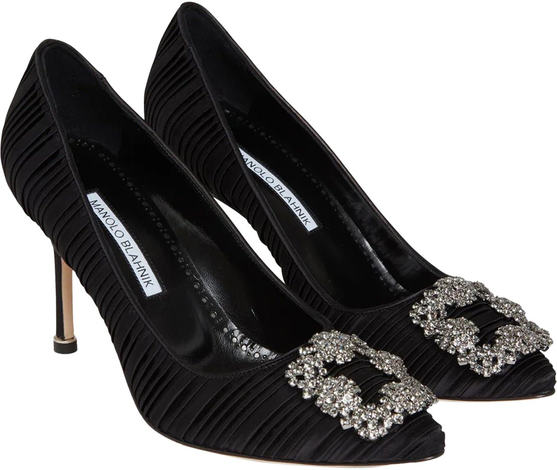 Manolo Blahnik Manolo Blahnik Hangisi 90 Pleated Satin Pumps Zwart