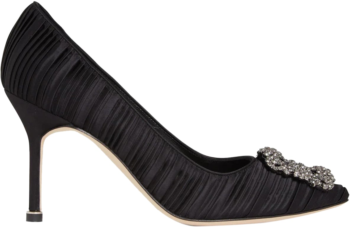 Manolo Blahnik Manolo Blahnik Hangisi 90 Pleated Satin Pumps Zwart