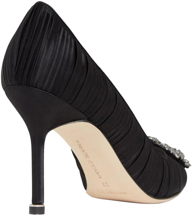 Manolo Blahnik Manolo Blahnik Hangisi 90 Pleated Satin Pumps Zwart
