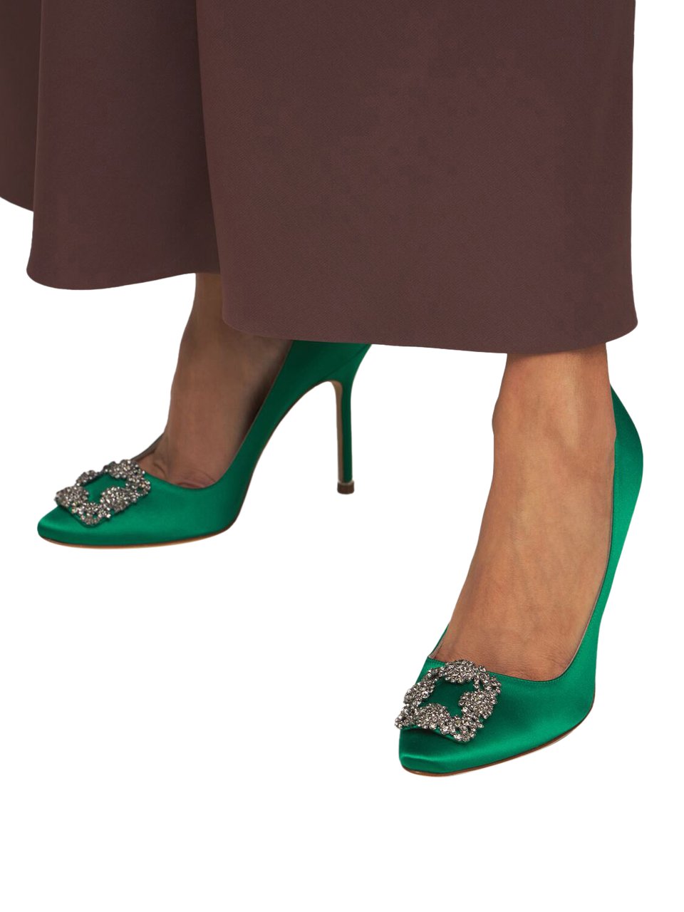 Manolo Blahnik Elegant high-heeled green satin décolleté Groen
