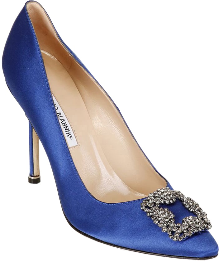 Manolo Blahnik Blue satin pump with high heel Blauw