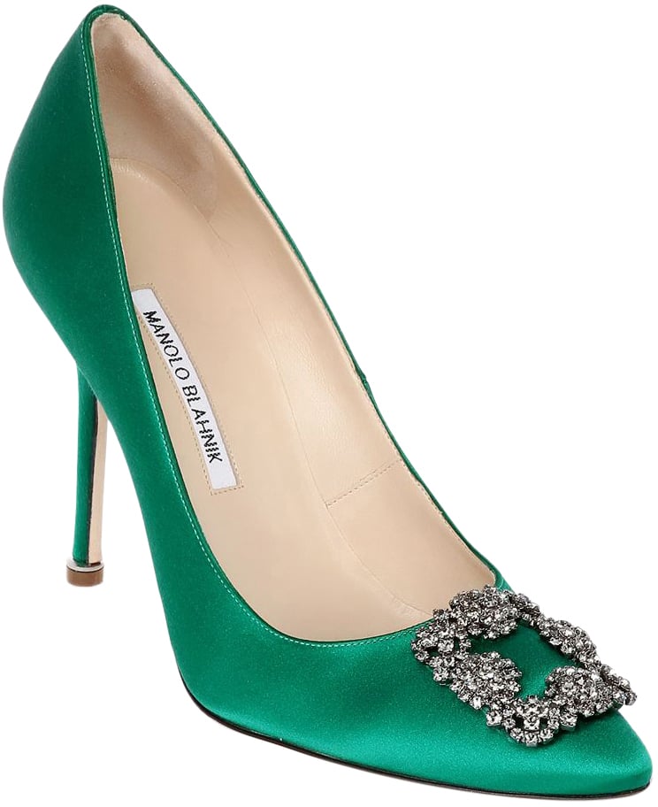 Manolo Blahnik Elegant high-heeled green satin décolleté Groen