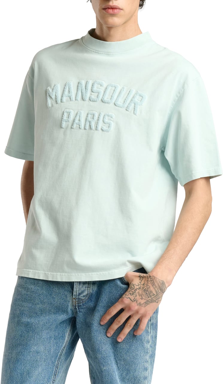 Mansour Paris College T-shirt Misty Blue Blauw