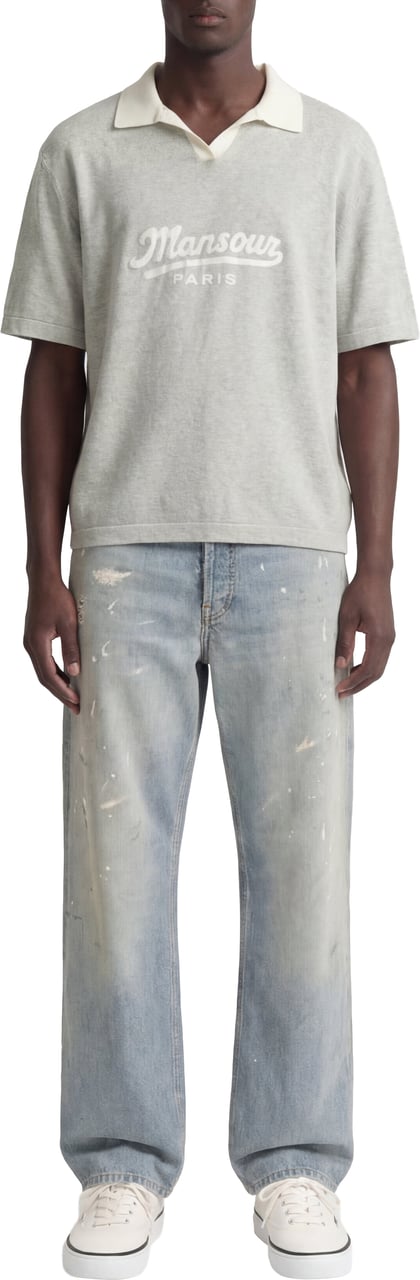 Mansour Jacquard Knitted Polo Grey Grijs