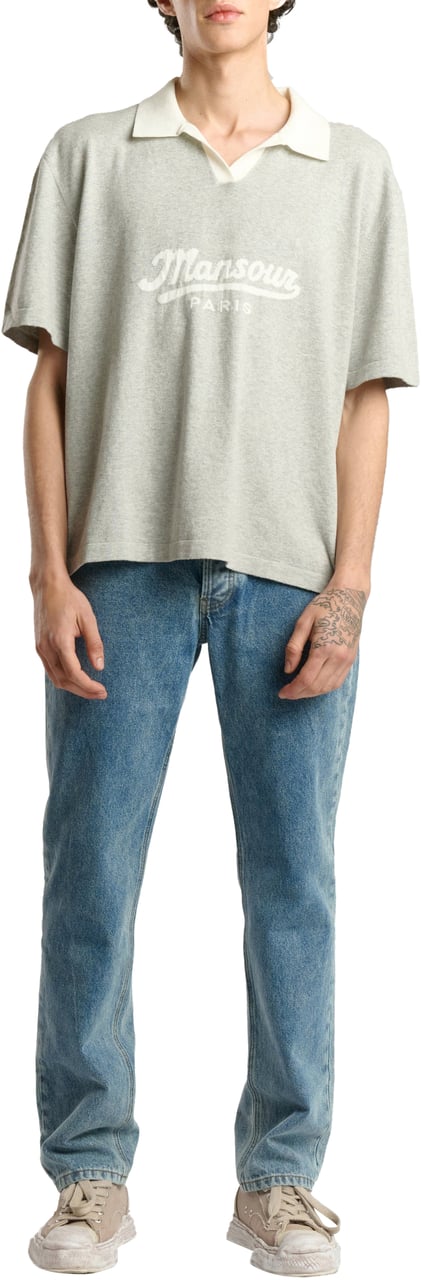 Mansour Jacquard Knitted Polo Grey Grijs