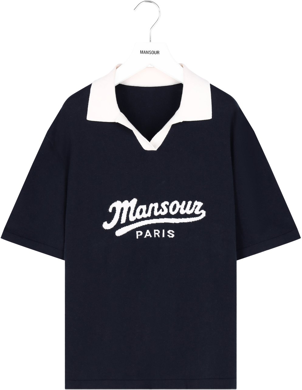 Mansour Jacquard Knitted Polo Navy Blauw
