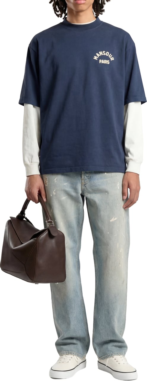 Mansour Paris College T-shirt Bariton Blue Blauw