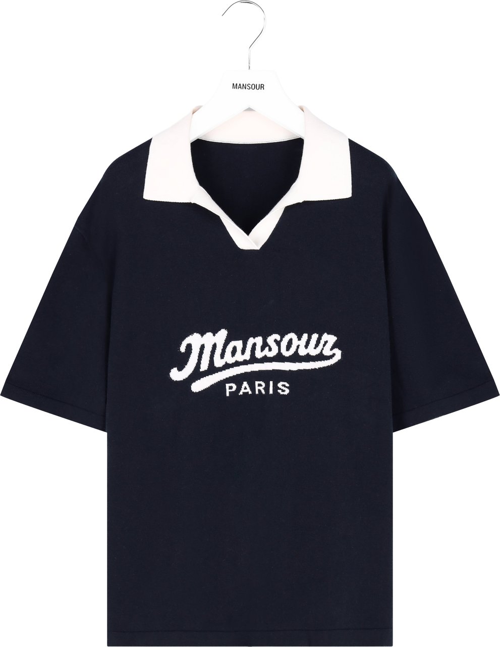 Mansour Jacquard Knitted Polo Navy Blauw