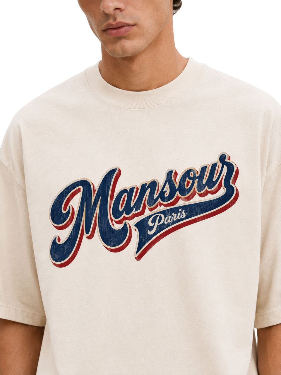 Mansour Retro Logo T-shirt Ecru Bruin