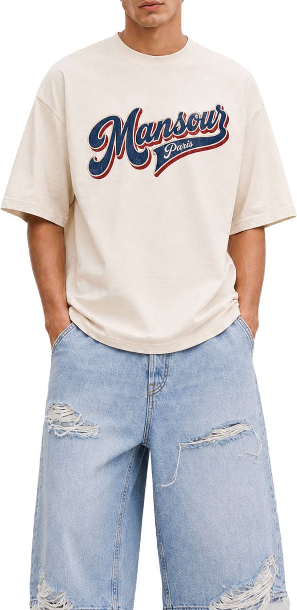 Mansour Retro Logo T-shirt Ecru Bruin