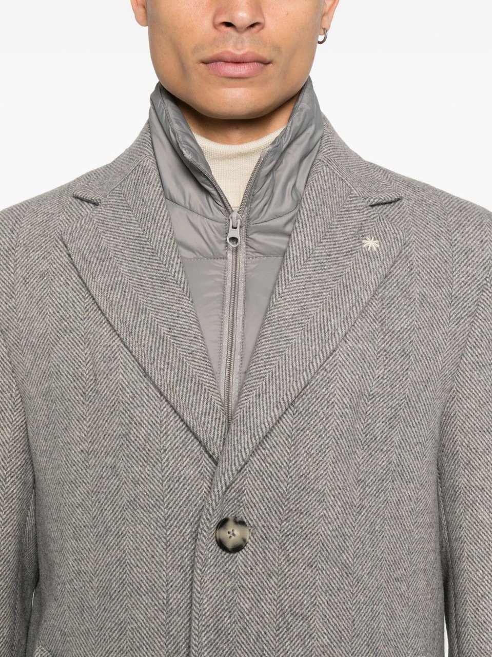 Manuel Ritz Grey Herringbone Single-Breasted Coat With Notched Lapels And Flap Pockets Grijs