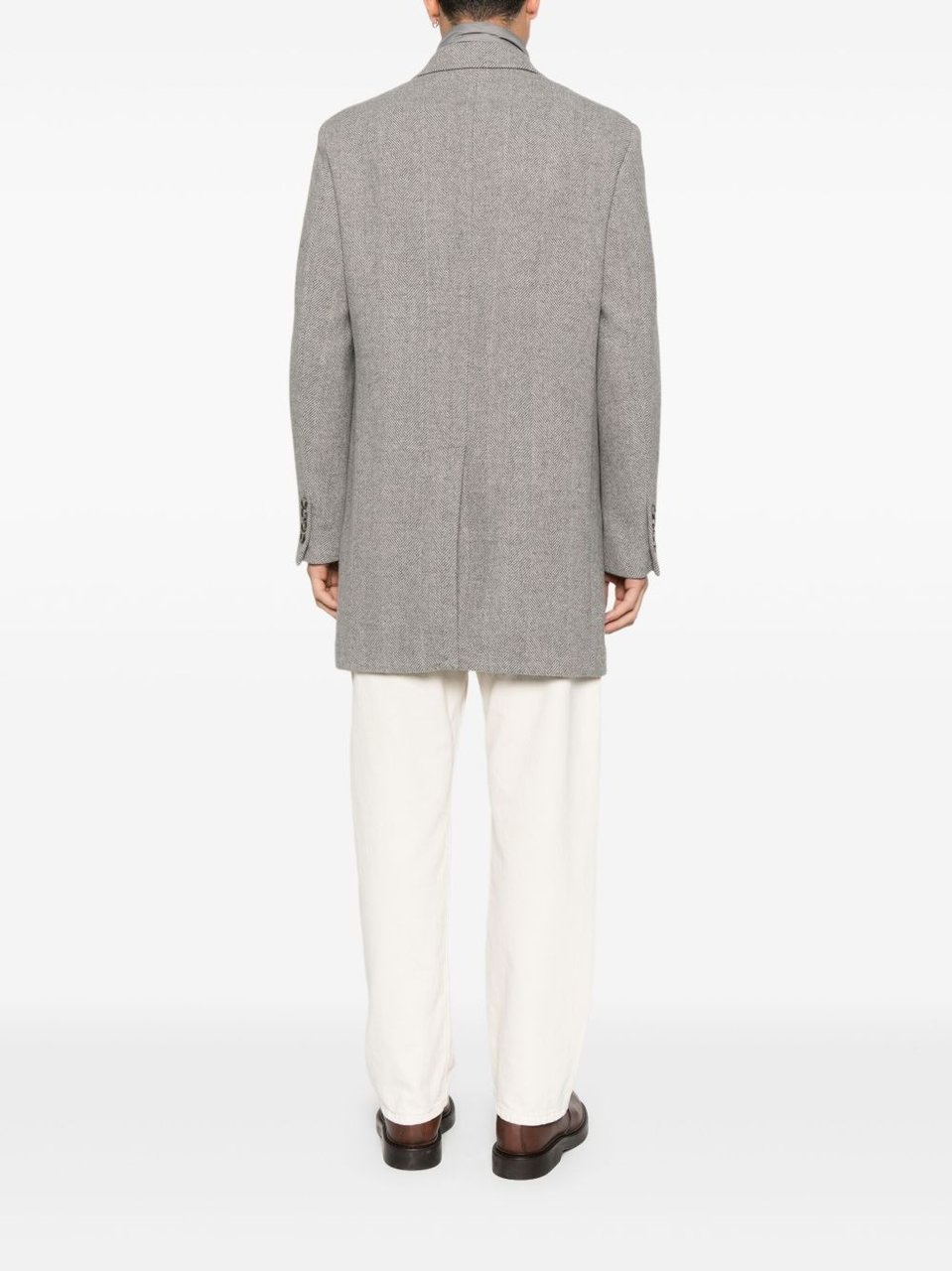 Manuel Ritz Grey Herringbone Single-Breasted Coat With Notched Lapels And Flap Pockets Grijs