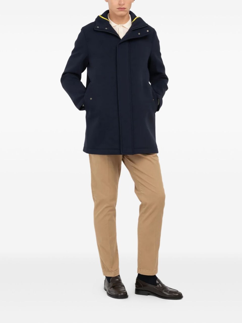 Manuel Ritz Hooded Blue Parka With Concealed Front Zipper And Flap Zwart
