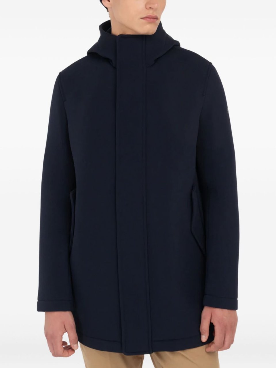 Manuel Ritz Hooded Blue Parka With Concealed Front Zipper And Flap Zwart