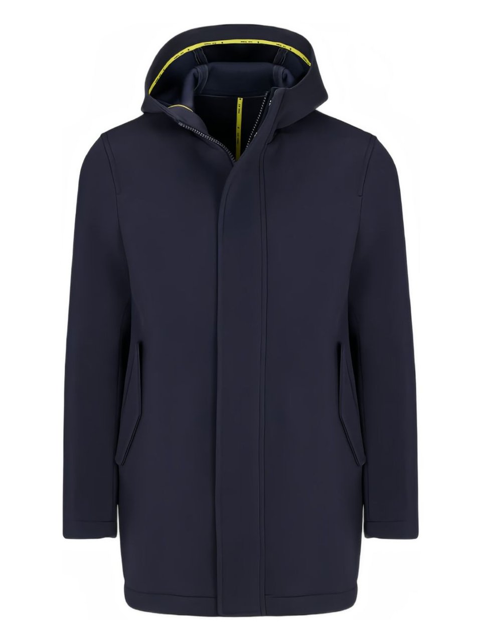 Manuel Ritz Hooded Blue Parka With Concealed Front Zipper And Flap Zwart