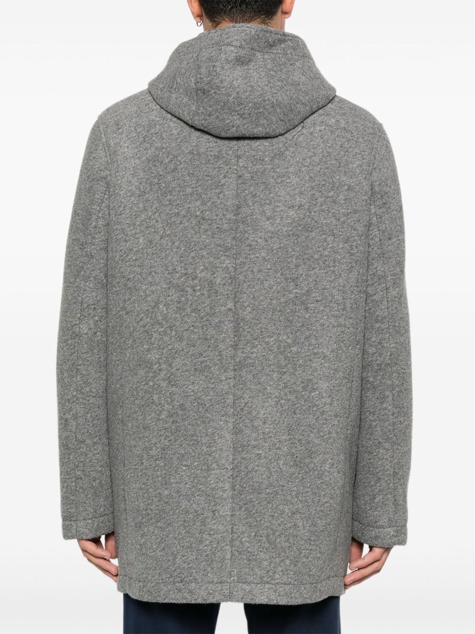 Manuel Ritz Hooded Grey Wool Coat With Flap Pockets And Concealed Closure Grijs