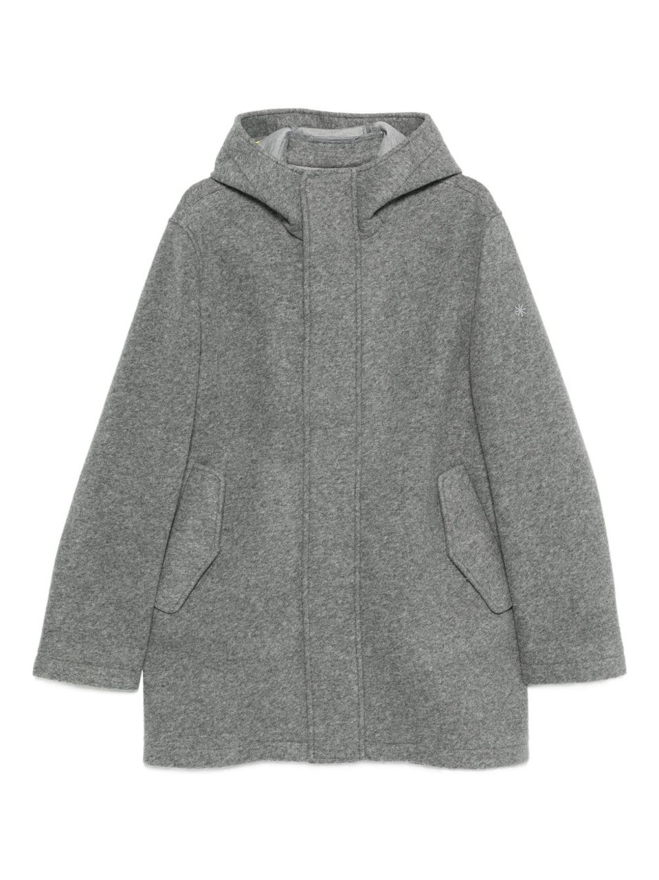 Manuel Ritz Hooded Grey Wool Coat With Flap Pockets And Concealed Closure Grijs
