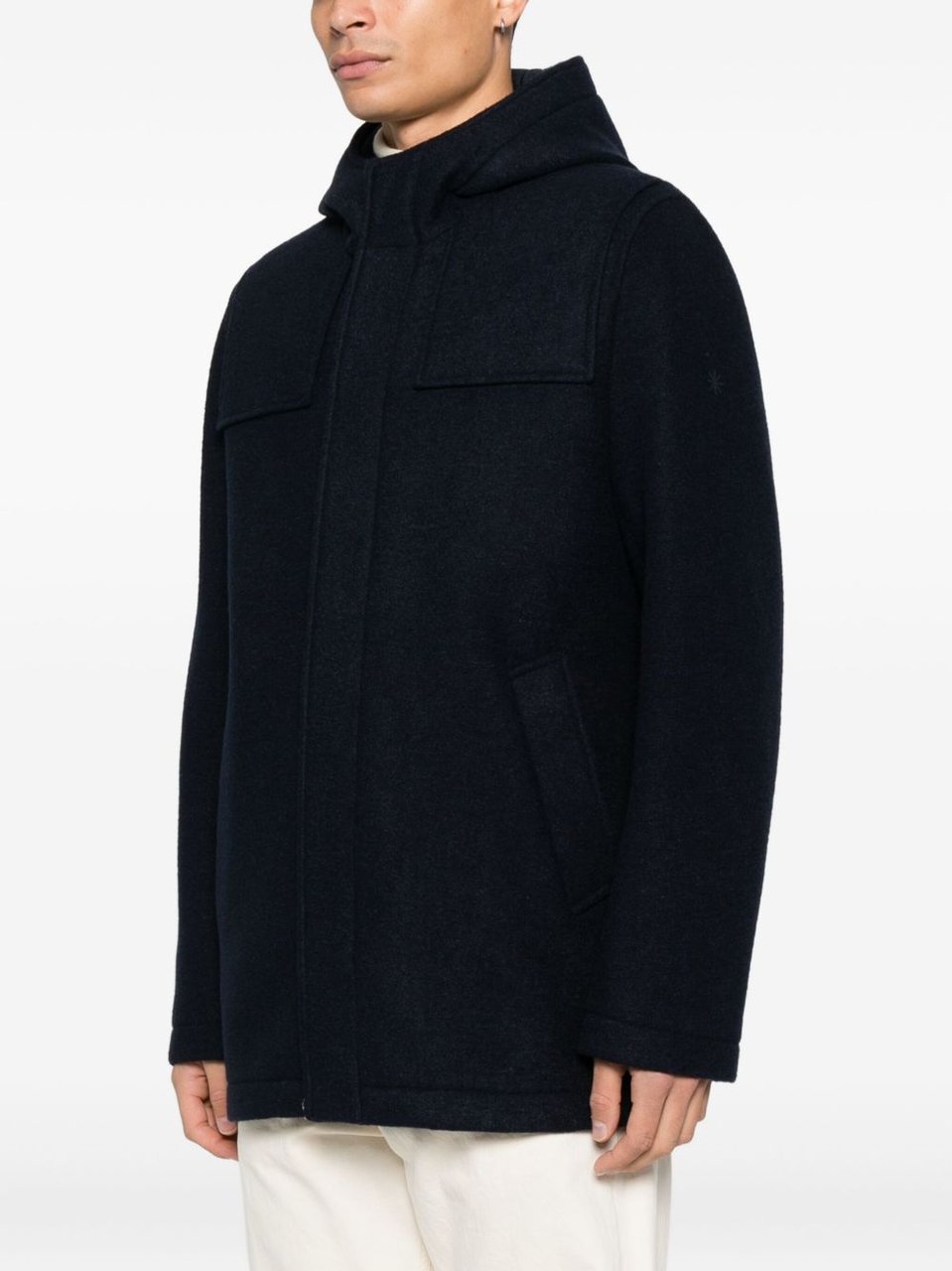 Manuel Ritz Short-Length Wool Coat With Hood And Functional Pockets Zwart