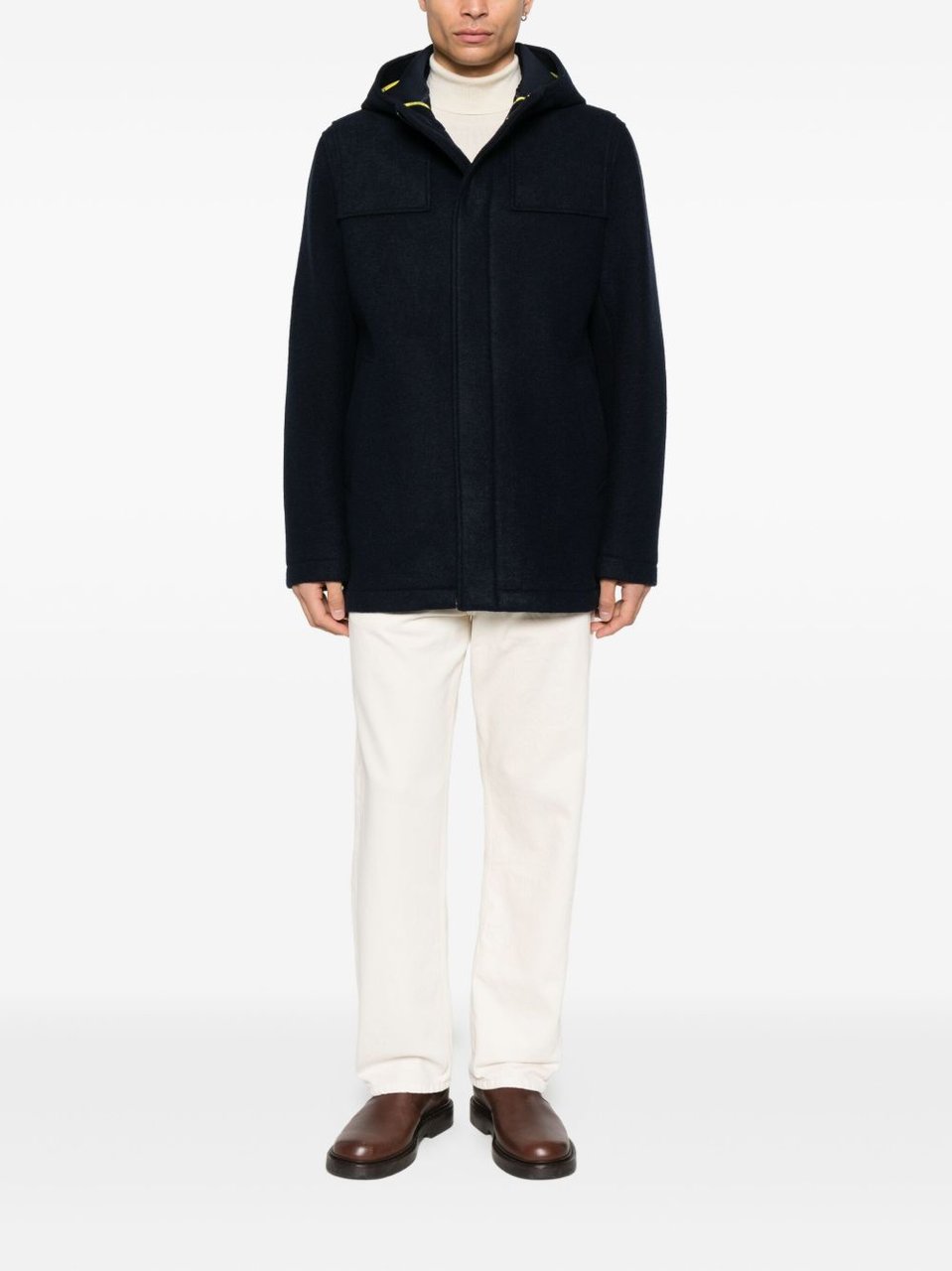 Manuel Ritz Short-Length Wool Coat With Hood And Functional Pockets Zwart
