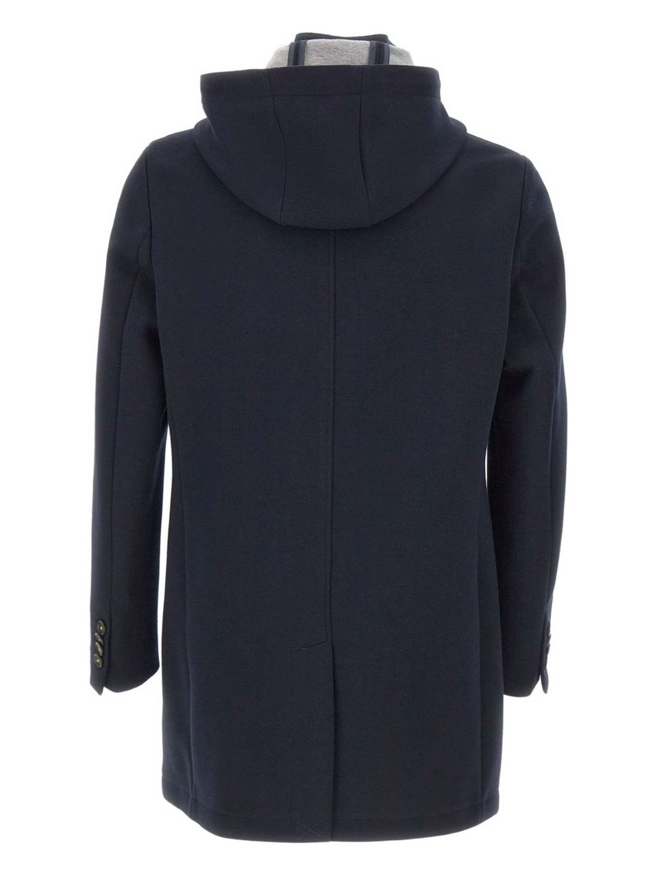 Manuel Ritz Navy Blue Wool Coat With Removable Bib And Adjustable Hood Zwart
