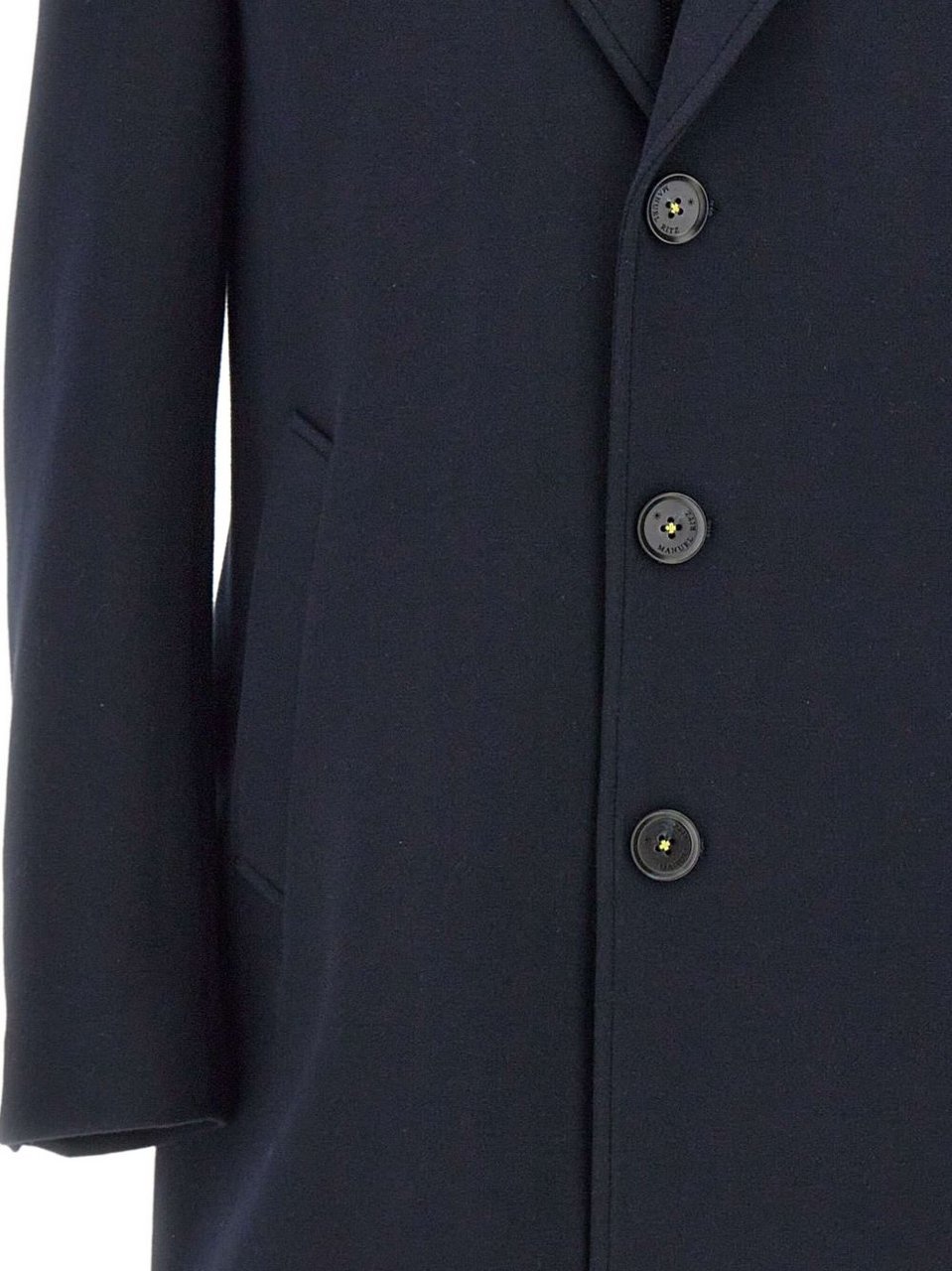 Manuel Ritz Navy Blue Wool Coat With Removable Bib And Adjustable Hood Zwart