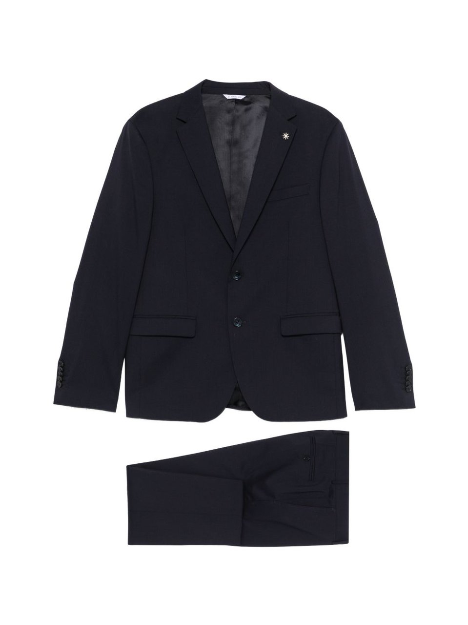 Manuel Ritz Tailored Virgin Wool Notch Lapels Suit Zwart