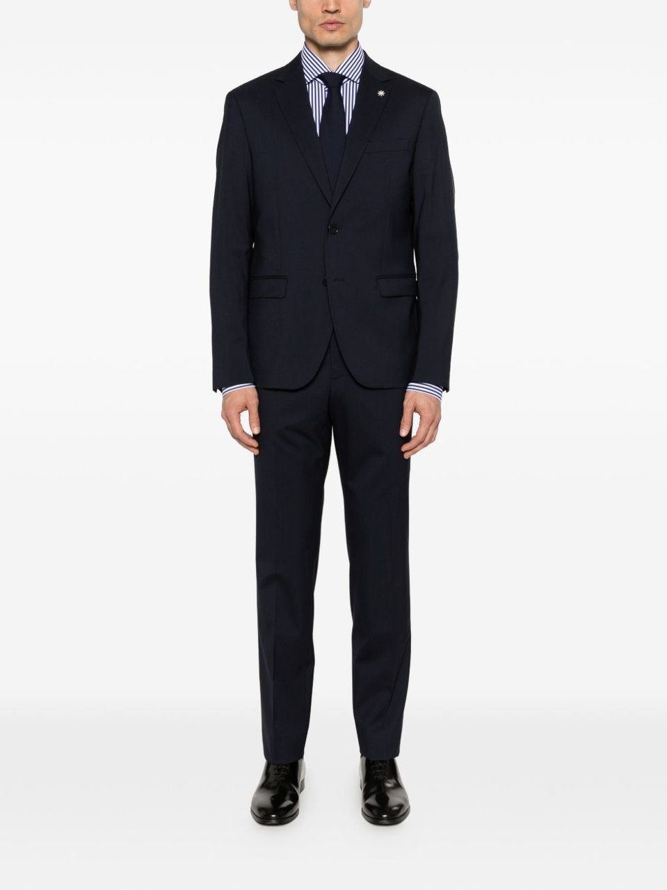 Manuel Ritz Tailored Virgin Wool Notch Lapels Suit Zwart