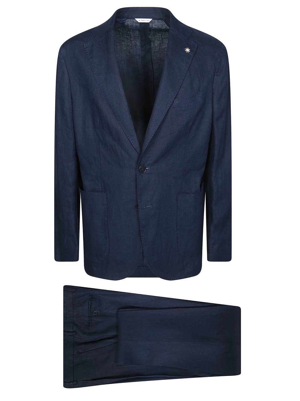 Manuel Ritz Deep Navy Premium Linen Patch Pocket Suit Zwart
