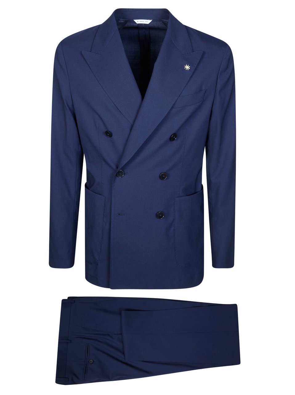 Manuel Ritz Deep Blue Double Breasted Peak Lapel Suit Zwart