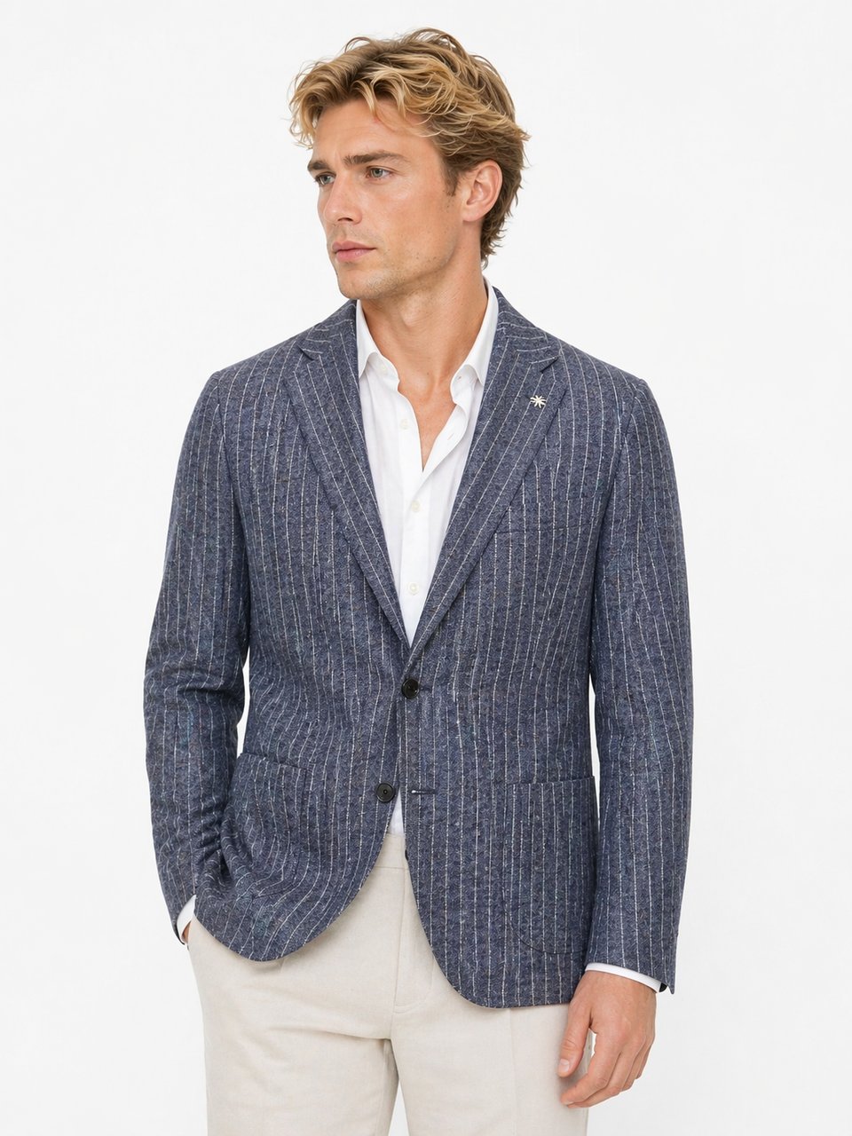 Manuel Ritz Pinstripe Pattern Two Button Classic Blazer Blauw