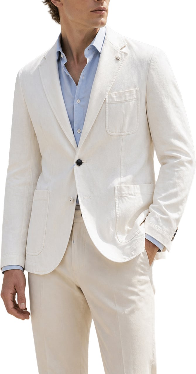Manuel Ritz Off-White Single Breasted Notch Blazer Jacket Wit