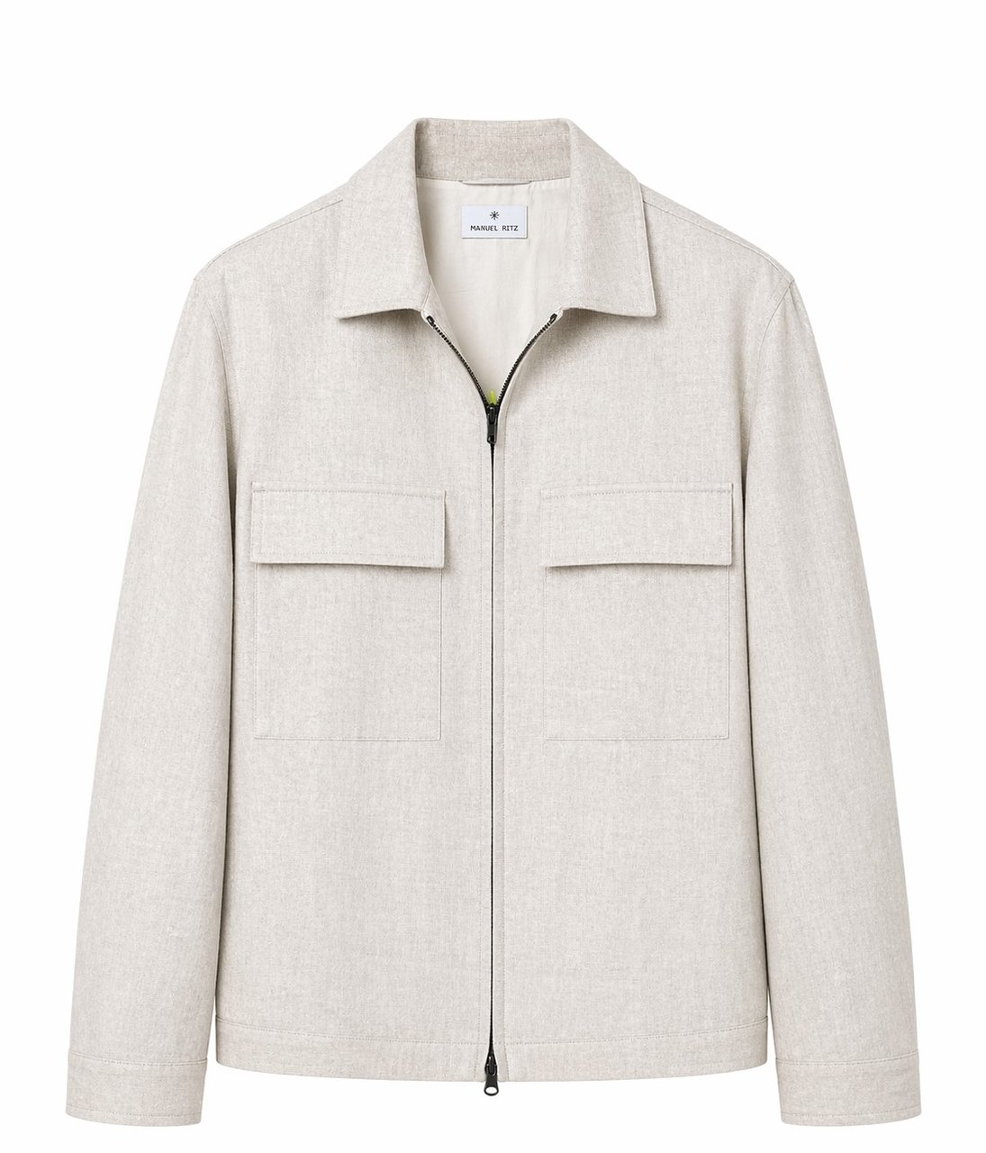 Manuel Ritz Linen Front Zip Classic Collar Jacket Neutraal