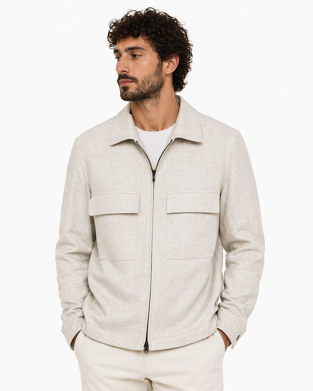 Manuel Ritz Linen Front Zip Classic Collar Jacket Neutraal