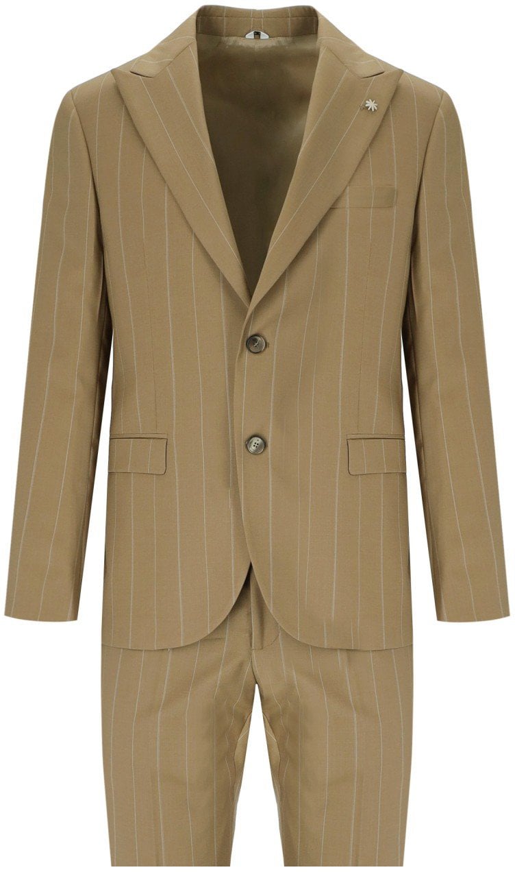 Manuel Ritz MANUEL RITZ PINSTRIPE SINGLE-BREASTED SUIT Beige