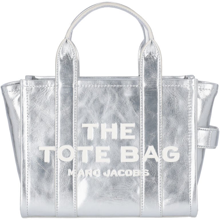 Marc Jacobs Silver Metallic Leather Small Tote Bag Zilver