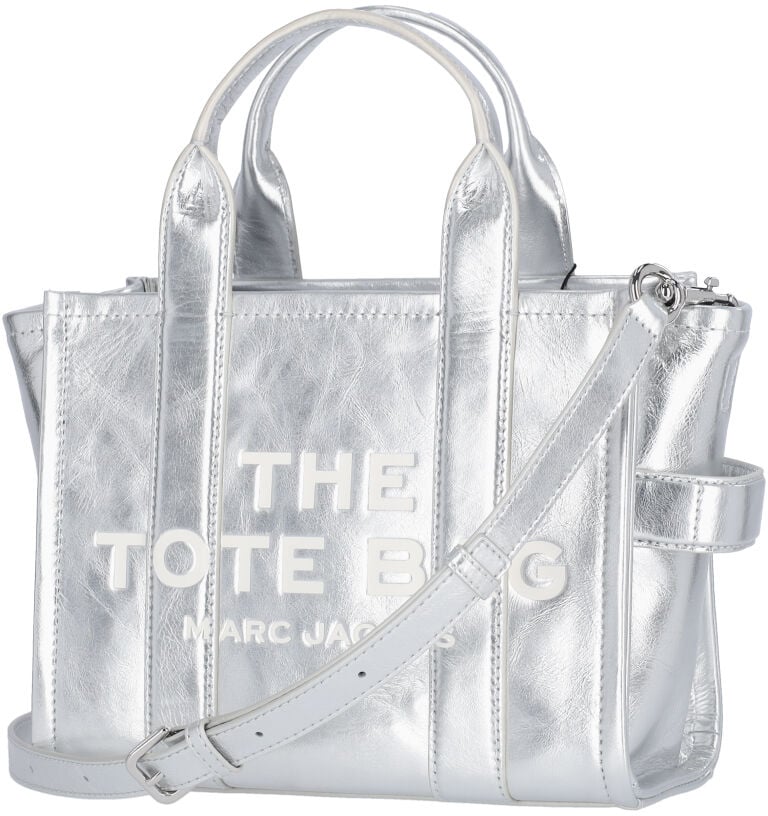 Marc Jacobs Silver Metallic Leather Small Tote Bag Zilver