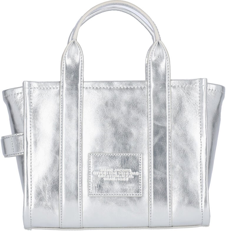 Marc Jacobs Silver Metallic Leather Small Tote Bag Zilver
