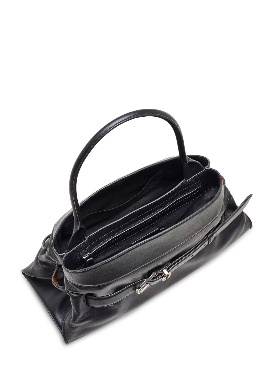 Marc Jacobs Structured Black Leather Satchel with Decorative Buckle Zwart
