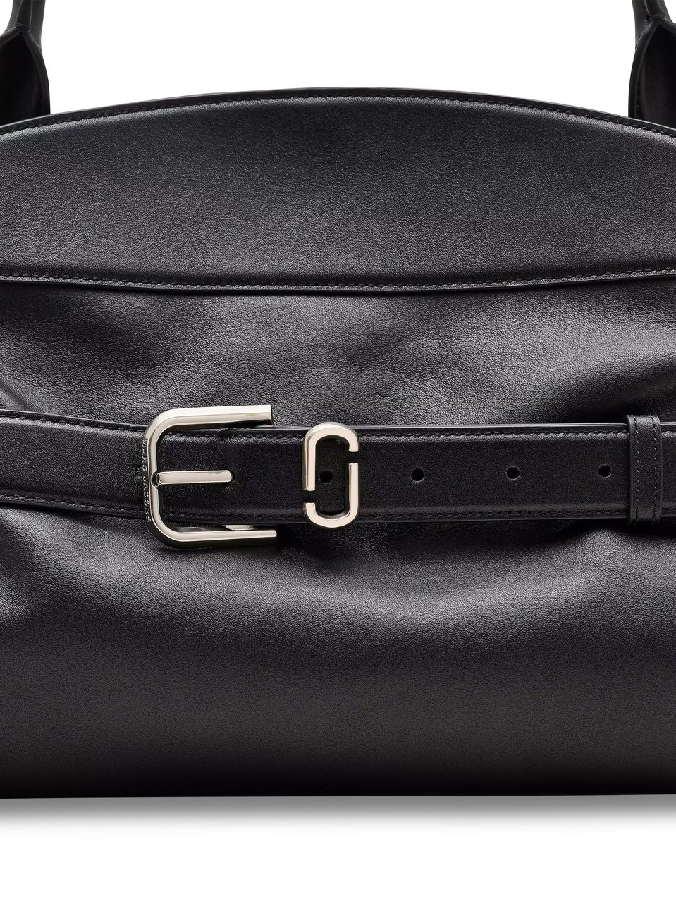 Marc Jacobs Structured Black Leather Satchel with Decorative Buckle Zwart