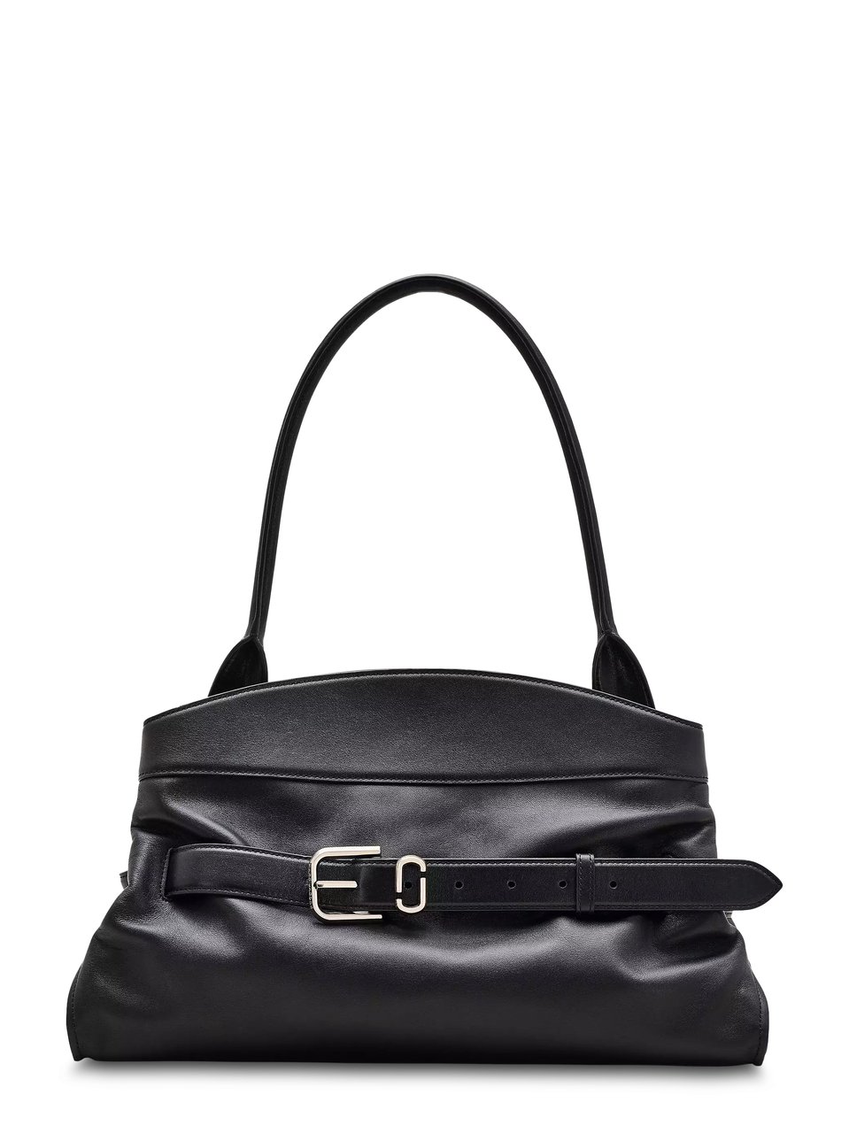 Marc Jacobs Structured Black Leather Satchel with Decorative Buckle Zwart